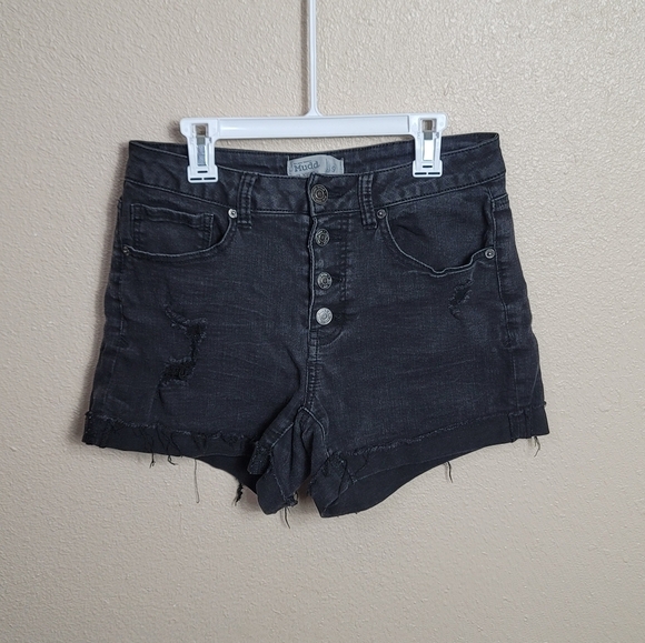 Mudd Pants - Mudd Mom Shorts black Size 9 Cutoff Distressed High Rise Shortie Jean Raw Hem